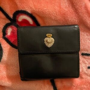 Black Leather Juicy Couture Wallet with Gold Heart Emblem